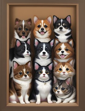 Retrato de lindos perritos y gatitos tiernos 