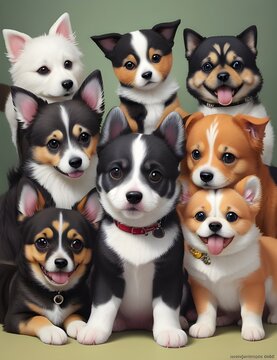 Retrato de lindos perritos y gatitos tiernos 