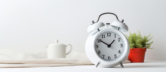Fototapeta na wymiar White kitchen alarm clock with cooking timer