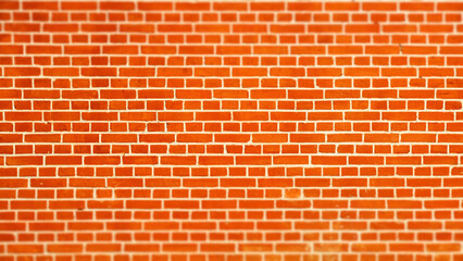 Orange red brick building wall. Textured background. Tilt shift effect added.