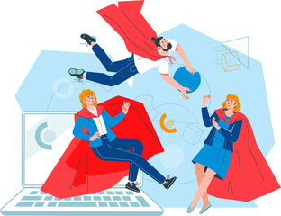 Teamwork concept, business team with superhero qualities acting to achieve success. Effective teamwork, enhance collaboration and improve productivity within business team.