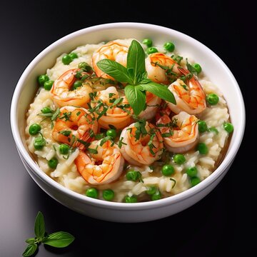 Savory Shrimp Delight Tempting Isolated Risotto Bowl Generative AI