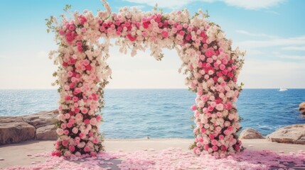 Pink Roses Floral arch outdoor wedding