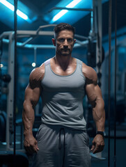 Fototapeta na wymiar Muscular man/bodybuilder in the Gym