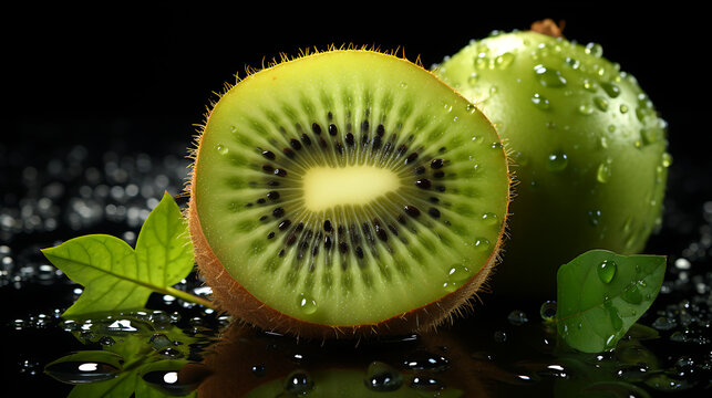 a vibrant and detailed digital image of a ripe kiwi fruit