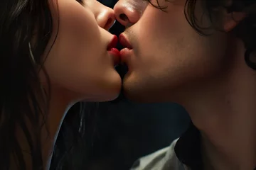 Fotobehang A close up shot of a man and a woman kissing with Generative AI © FocusFlamingos