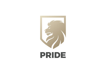 Lion Head on Shield Logo Guard Security Finance Luxury Design Style vector template.