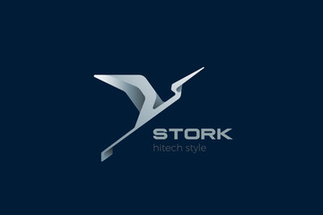 Flying Stork Logo Hitech Technology Geometric Design Style Vector template. - obrazy, fototapety, plakaty