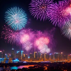 the Fireworks over the big city new year celebrating generative ai illustration art