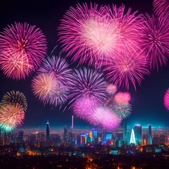 the Fireworks over the big city new year celebrating generative ai illustration art
