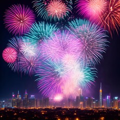 the Fireworks over the big city new year celebrating generative ai illustration art