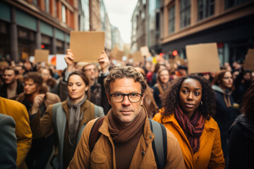 Crowd of people at a protest, human rights demonstration, social issue, ,political activist, global warming and climate change - obrazy, fototapety, plakaty