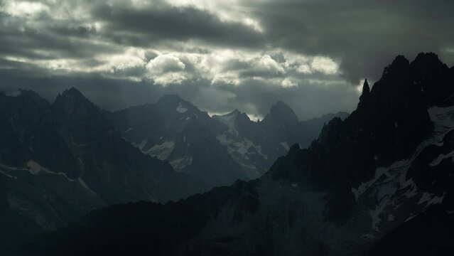 View over the French Alps around Mont Blanc above Chamonix Time-Lapse