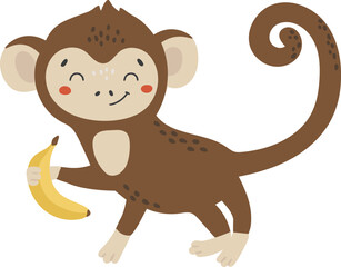 Monkey animal vector, Abstract baby monkey vector, safari baby animal, cute animal isolated, adorable monkey for print, vector illustration