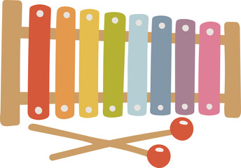 Musical instrument vector, kids illlustration, xylophone instrument colored isolated