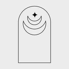Frame Arc, Arch, Arc, Crescents, Star. Abstract Minimalistic Linear Design Element, geometric Form, Modern Arch Shape.