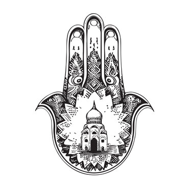 Hand of Fatima Mosque symbol sketch hand drawn in doodle style illustration