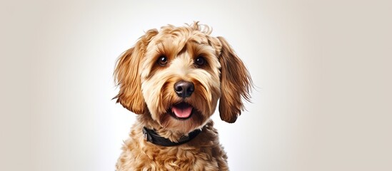 Stylish labradoodle with Asian inspired look ready for the camera Text space available
