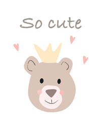 cute bear trendy scandinavian poster for baby
