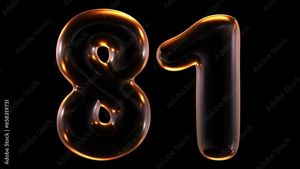 Poster animation of glowing number 81 in 3d rendering.
