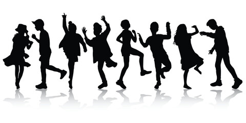 Happy dancing boys group silhouettes