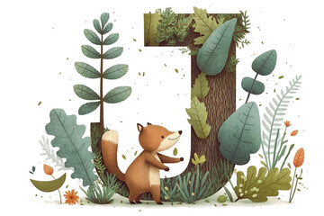 alphabet letter J monogram initial preschool forest child nursery decor school nature capital upper case letter wall art poster animal kid birthday toddler baby cute adorable wallpaper sticker party