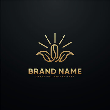 Coffee and leaf luxury line vector logo