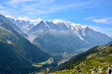 Fototapeta na wymiar Landscape of the Mont Blanc massif from the route of the Lakes de la Flegère, France