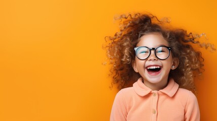 Cheerful little girl with glasses - obrazy, fototapety, plakaty