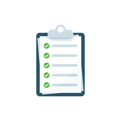 Fototapeta premium Clipboard with checklist icon in flat style. Planning and organization of work vector illustration on isolated background. Document sign business concept.