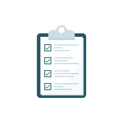 Clipboard with checklist icon in flat style. Planning and organization of work vector illustration on isolated background. Document sign business concept.
