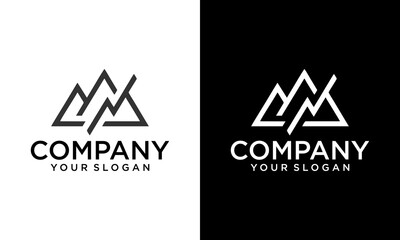 Mountain peak summit logo design. Outdoor hiking adventure icon set. Alpine wilderness travel symbol. Vector illustration. - obrazy, fototapety, plakaty