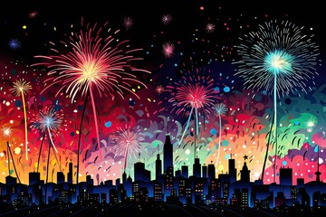 Obraz premium fireworks over the city