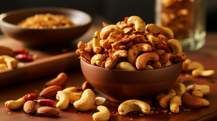 Spicy and tangy nut mix UHD wallpaper Stock Photographic Image - obrazy, fototapety, plakaty
