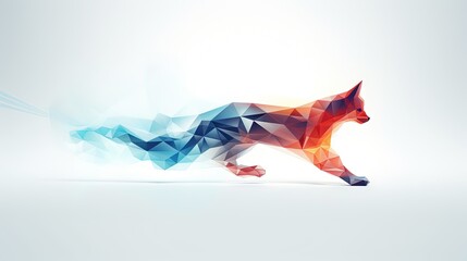  a colorful geometric animal running across a white surface with a blue sky in the background.  generative ai