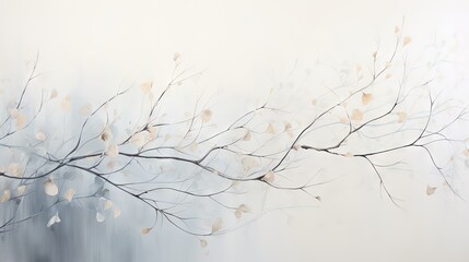  a painting of a tree branch with white leaves on it.  generative ai