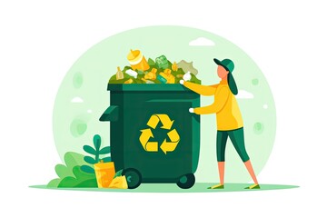  ilustración de una woman throwing a bag of trash in recycling bin