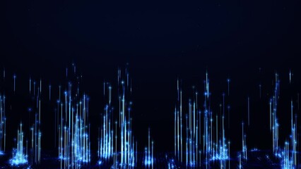Blue digital binary database with highlight threads lines extending upwards showing traffic data