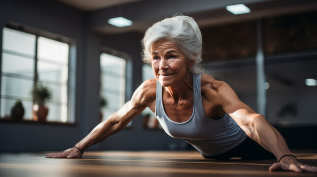 Elderly Woman Doing Yoga Exercise