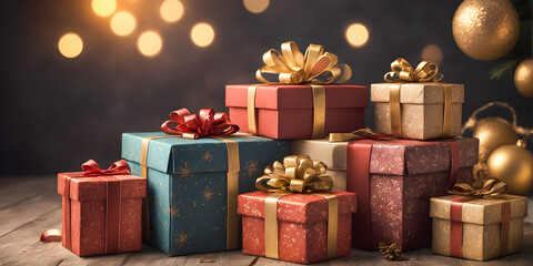 Obraz premium Happy Gift Box for Important Days on christmas day and happy new year. Christmas tree, Xmas eve, Boxing day, New year celebration, happy new year concept. AI Generative.