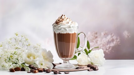 Obraz na płótnie Canvas a cup of hot chocolate with whipped cream on top of it. generative ai