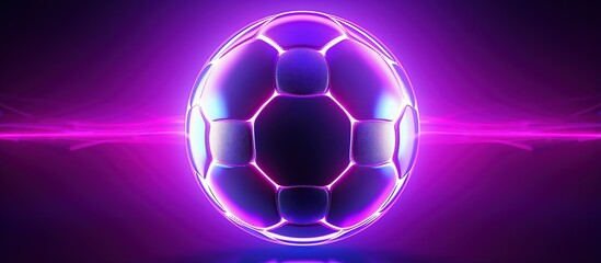 Futuristic neon lit soccer ball on white backdrop
