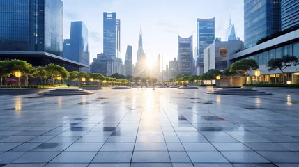 Stoff pro Meter A image of Empty square with modern cityscape in shanghai,China. Generative AI © Saim Art