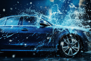 Car washing concept. Background with selective focus and copy space - obrazy, fototapety, plakaty