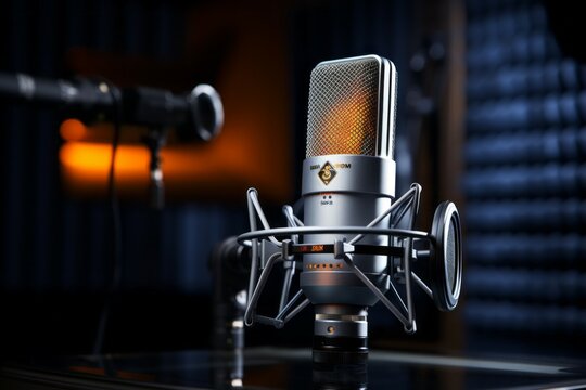 Equipment in a recording studio. Background with selective focus and copy space