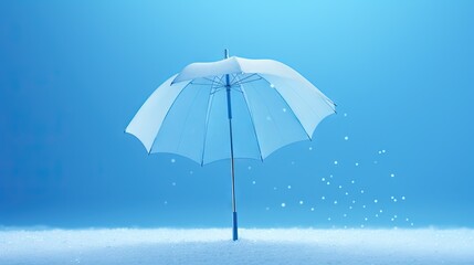  a clear umbrella sitting on top of a snow covered ground.  generative ai