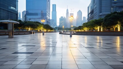 Empty square with modern cityscape in shanghai,China. Generative AI - obrazy, fototapety, plakaty