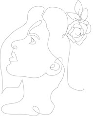 one line art of a girl with flowers