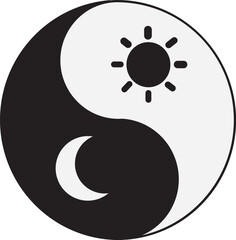 Yin yang symbol with sun and moon.