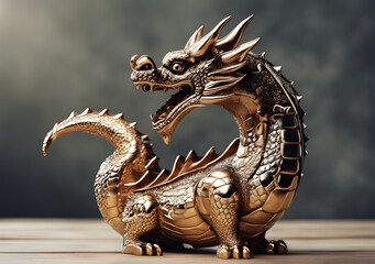 Golden small dragon statue. Generative AI